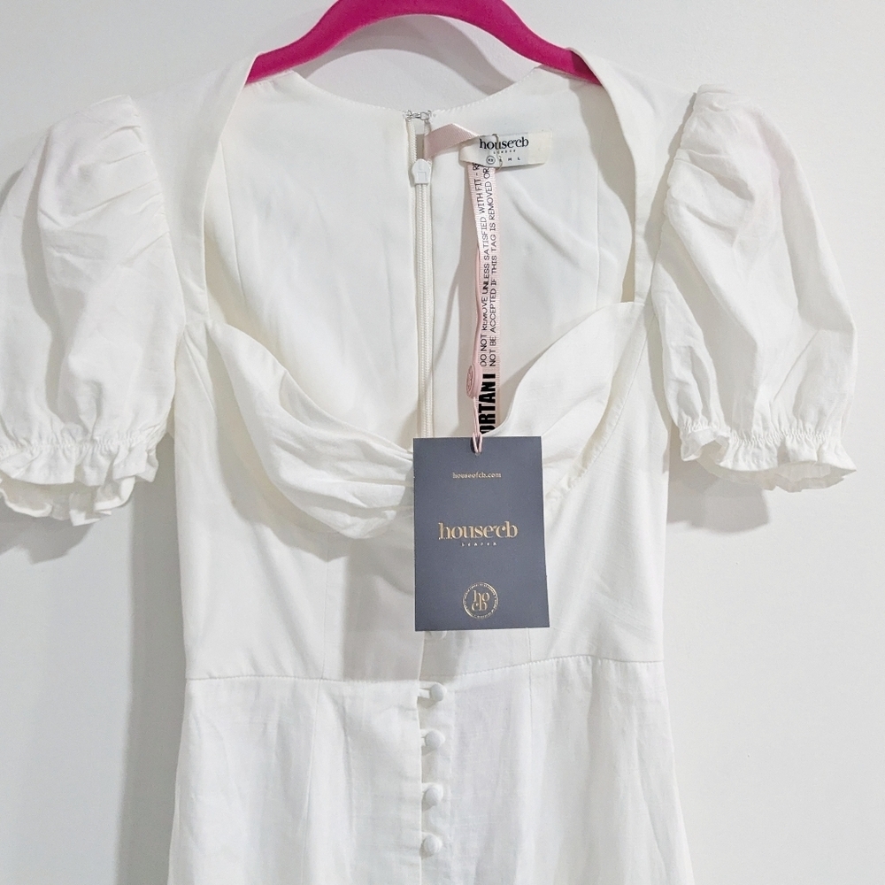 House Of CB London Ellery Linen Blend Puff SLeeve Midi Sundress - Picture 3 of 9